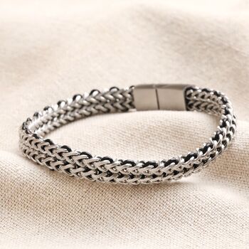 Personalised Men's Black Cord Woven Chain Bracelet, 4 of 6