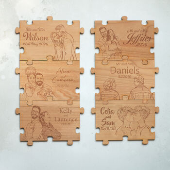 Wooden Jigsaw Photo Drawing Alternative Wedding Guest Book, 12 of 12