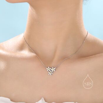 Sterling Silver Delicate Forget Me Not Flower Trio Pendant Necklace, 2 of 11