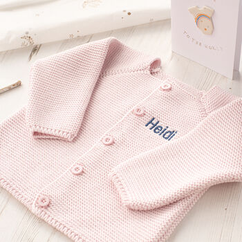 Toffee Moon Baby Girl's Pale Pink Personalised Cardigan, 2 of 12