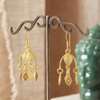Gold Plated Silver Filigree Bell Shaped Drop Earrings, 7 of 8