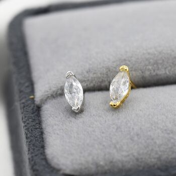 Sterling Silver Marquise Clear Cz Stud Earrings, 3 of 11