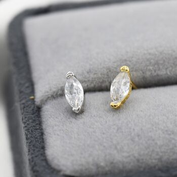 Sterling Silver Marquise Clear Cz Stud Earrings, 4 of 12