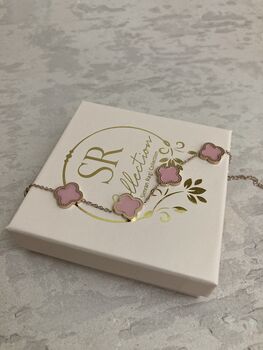 Rose Gold Pink Clover Charm Bracelet, 4 of 4