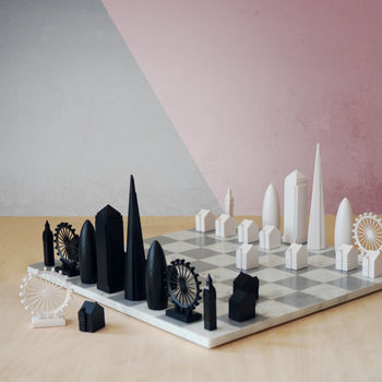Skyline Chess Set On Black Marble Board, 8 of 8