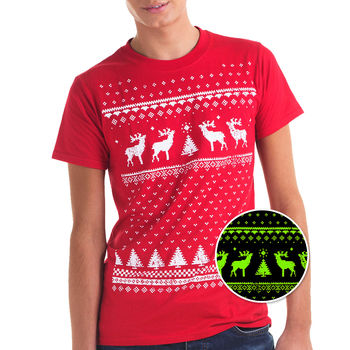 Mens Festive Christmas Reindeer Glow In The Dark Tshirt, 3 of 11