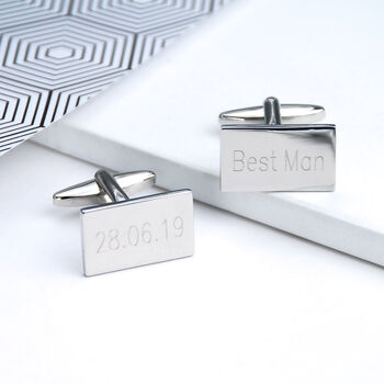 Personalised Silver Rectangle Cufflinks And Tie Clip Set, 2 of 8