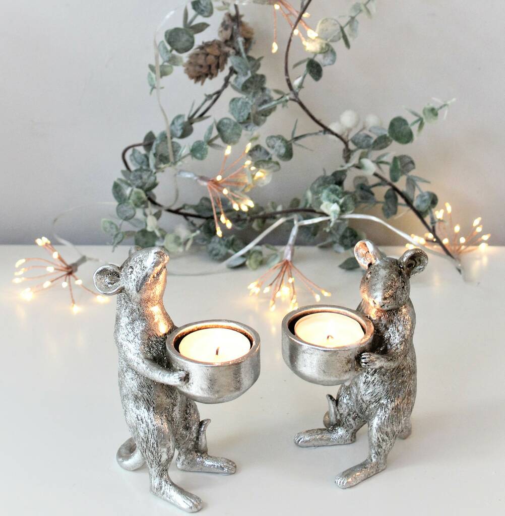 Pair Of Silver Mice Tealight Holders, 1 of 5
