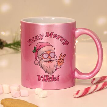 Personalised Stay Merry Santa Pink Mug, 2 of 2