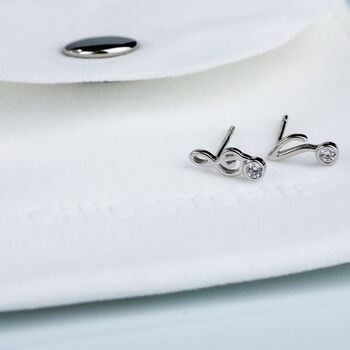 Sterling Silver Tiny Sparkly Music Note Stud Earrings, 6 of 6