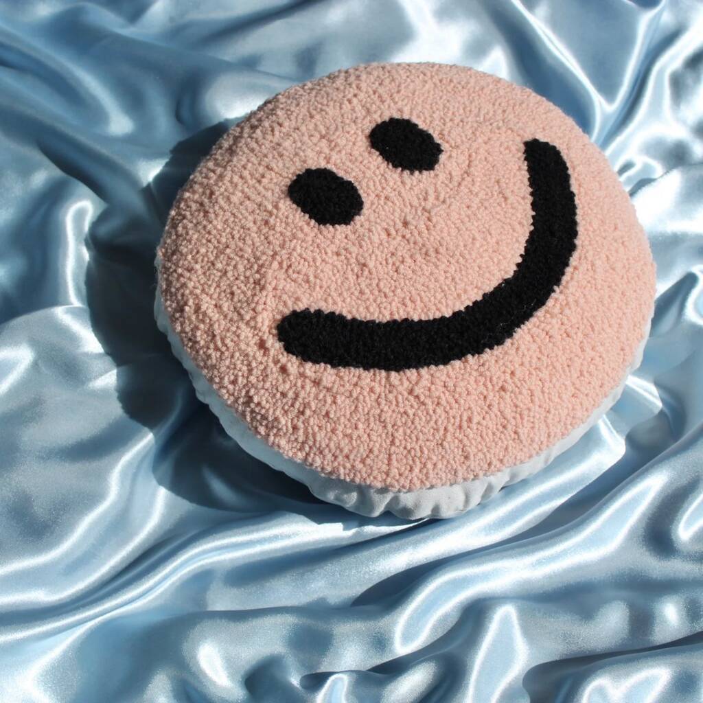 Peach Smiley Punch Needle Cushion, 1 of 4