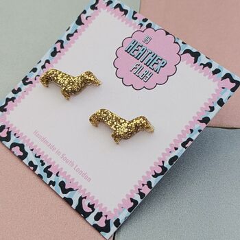 Sausage Dog Glitter Resin Studs, 7 of 12