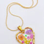 Real Pastel Colour Flowers Heart Pendant Necklace Hand Made, thumbnail 2 of 7