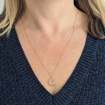 Circle Rose Quartz January Birthstone Necklace, Gold, 4 of 8