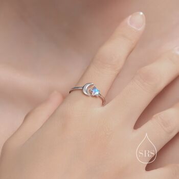 Sterling Silver Moonstone Star And Moon Ring, 2 of 10