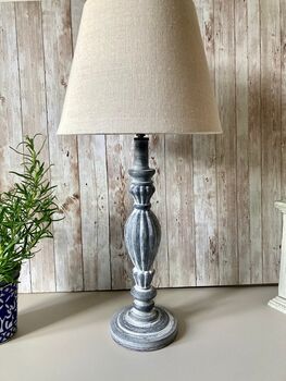 52cm Grey Washed Wooden Fluted Bedside Table Lamp With Plain Shade, 7 of 7