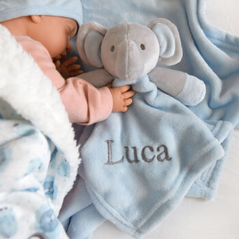 Personalised Elephant Comforter And Animal Sherpa Blanket Set, 2 of 12