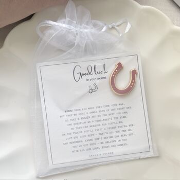 Good Luck Exam Poem And Lucky Horseshoe Enamel Pin Meaningful Gcse Student Gift Keepsake, 6 of 12