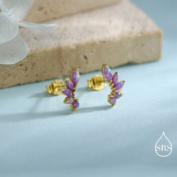 Purple Opal Marquise Cluster Stud Earrings In Sterling Silver, 5 of 12