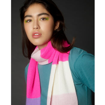 Ribbed Colour Block Wool And Cashmere Scarf Pink Women, 3 of 3