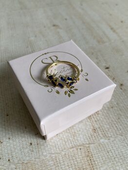 18 K Gold Adjustable Dainty Royal Blue Leaf Ring, 3 of 6