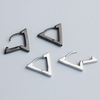 Sterling Silver Triangle Huggie Hoop Earrings, 4 of 6