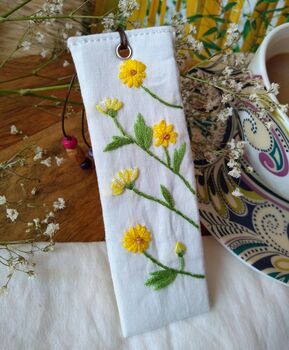 Linen Bookmark With Hand Embroidered Wild Daisy, 3 of 11
