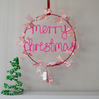 Merry Christmas Satin Bow Light Up Wreath | Handmade Holiday Decoration, 2 of 5