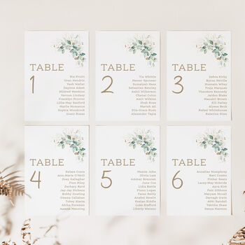 Wedding Seating Plan Cards Green And Gold Leaves, 2 of 7