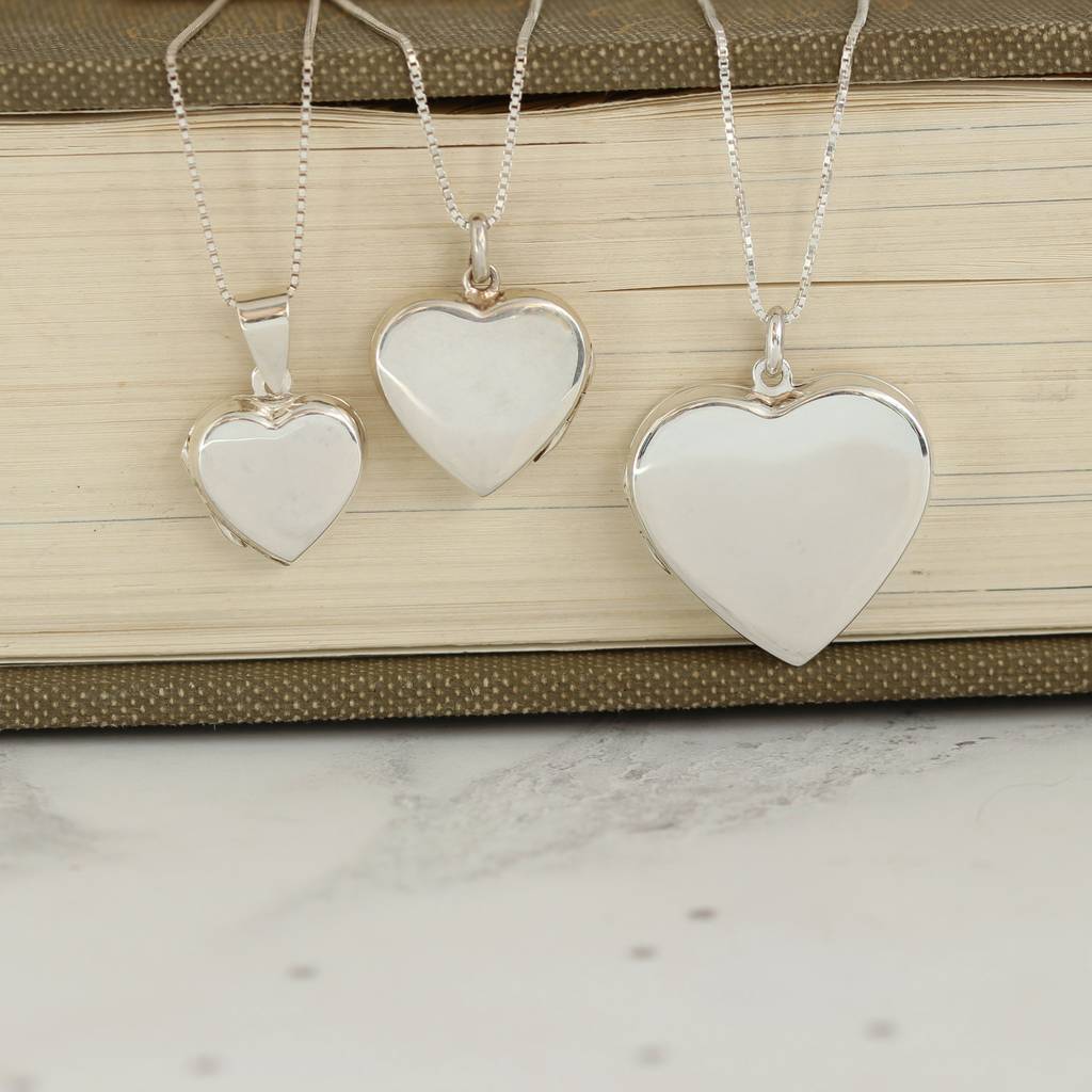 silver heart locket necklaces in three sizes by bish bosh becca