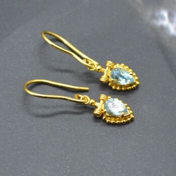 Blue Topaz Dangle Earrings: Silver Or Gold, Floral Drop, 3 of 7