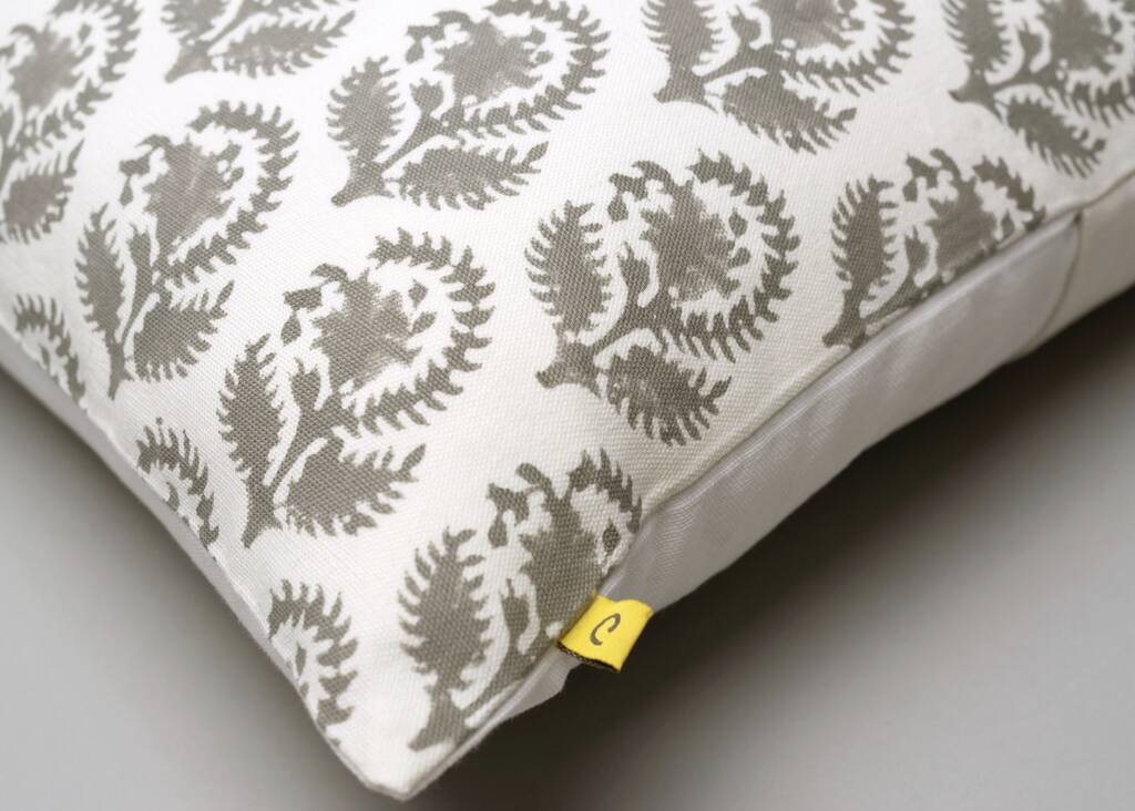 Manali Floral Paisley Pattern Grey Cotton Cushion Cover, 1 of 4