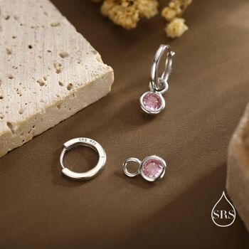 Sterling Silver October Birthstone Tourmaline Pink Crystal Drop Hoop Earrings, 3 of 11