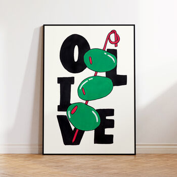 Olive Art Print – Hand Drawn Textured Illustration And Bold Typography Food Poster, 4 of 6