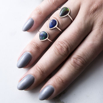 Black Opal October Birthstone Silver Ring, 3 of 4