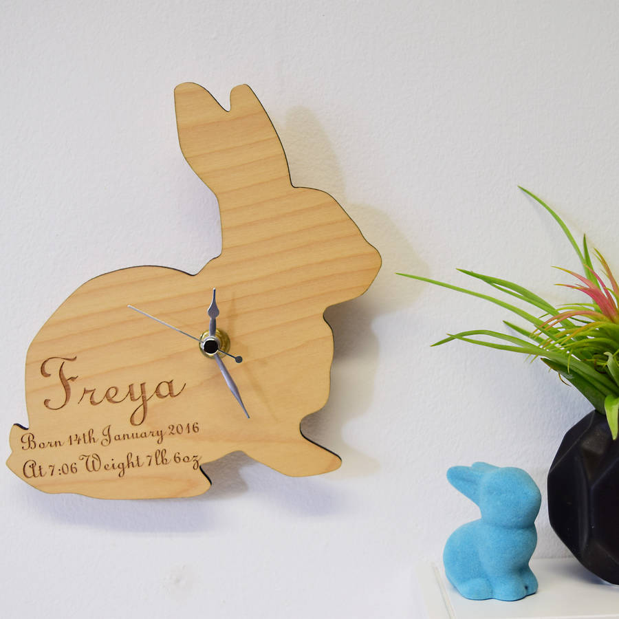 personalised bunny rabbit clock by hickory dickory designs
