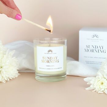 Sunday Morning Fresh Linen Luxury Soy Wax Candle Gift, 2 of 3