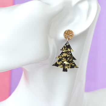 Gold Fleck Confetti Christmas Tree Dangle Earrings, 2 of 3