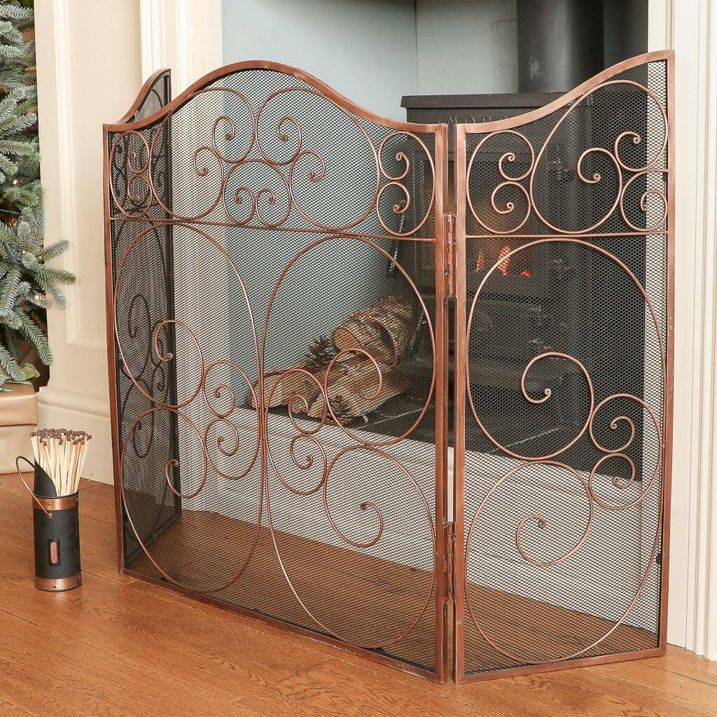 copper three panel folding fire screen by dibor