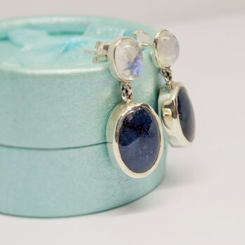 Moonstone, Sapphire Silver Earrings, 7 of 8
