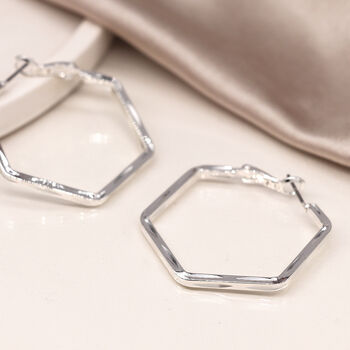 Silver Plated Large Hexagon Hoop Earrings, 3 of 4