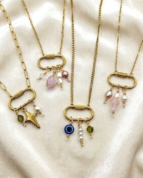 Design Your Own Carabiner Charm Tarnish Free Gold Plated Necklace, 2 of 12