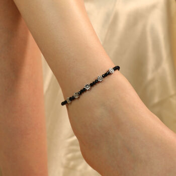 Black Beads Floral Indie Chain Boho Payal Anklet, 2 of 8