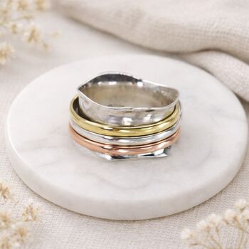 Personalised Sterling Silver, Brass And Copper Triple Spinner Ring – 8mm, 2 of 6