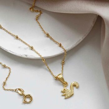 Gold Plated Sterling Silver Squirrel Necklace, 2 of 4