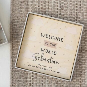 Personalised Welcome To The World Baby Boy Bunny Gift, 2 of 11