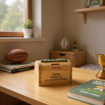 Personalised Children's Rugby Money Box, Piggy Bank, 8 of 12