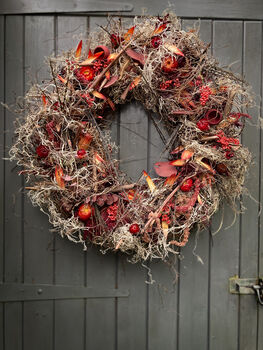 Dried Flower Wreath In Burgundy Red, 7 of 7