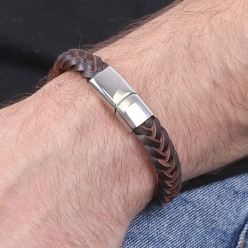 Men's Thick Woven Leather Bracelet, 3 of 9