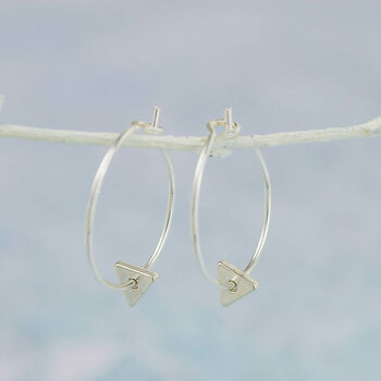 Sterling Silver Triangle Bead Charm Hoops, 2 of 3